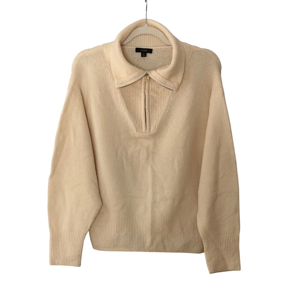 J. Crew Women's M Cream Half Zip Merino Alpaca Blend Knit Sweater | SKU 1161